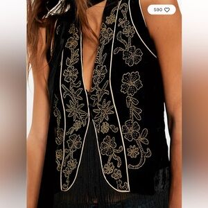 Free People Embroidered Black and Gold Vest 🌟♣️🌟